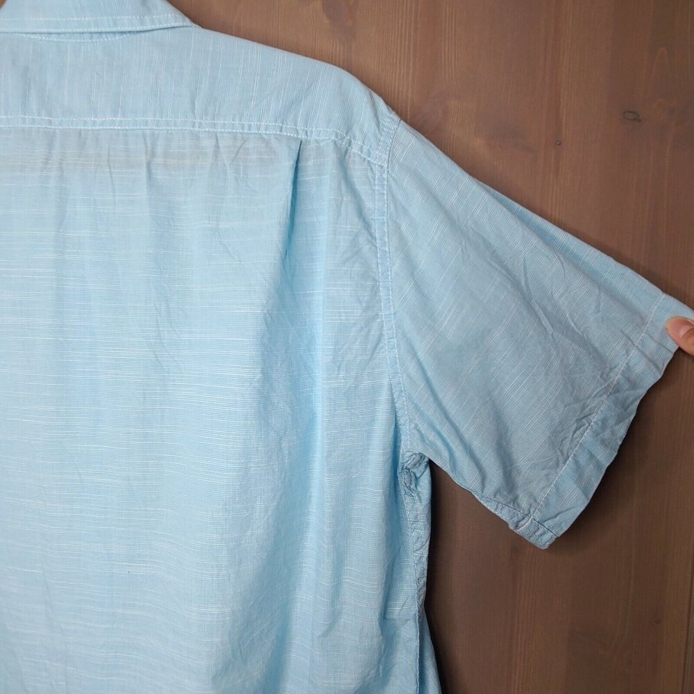 Cremieux Shirt Large Mens Light Blue Houndstooth Button Up Short Sleeve Cotton - Picture 8 of 12